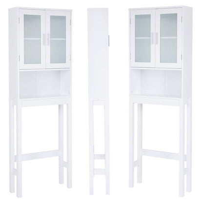 Over-the-Toilet Wooden Storage Cabinet with Tower Rack