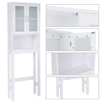 Over-the-Toilet Wooden Storage Cabinet with Tower Rack