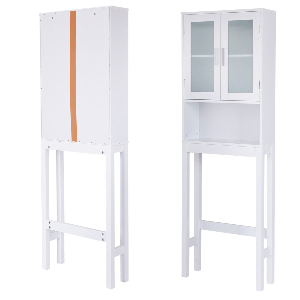 Over-the-Toilet Wooden Storage Cabinet with Tower Rack