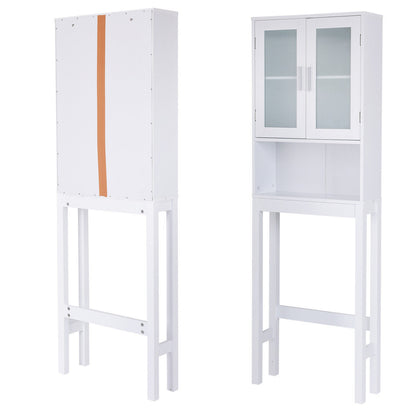 Over-the-Toilet Wooden Storage Cabinet with Tower Rack