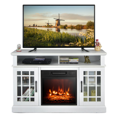 Modern 48 Inch TV Stand with Electric Fireplace and Adjustable Cabinets for TVs Up to 55 Inches - White