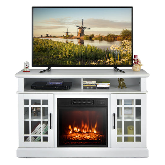 Modern 48 Inch TV Stand with Electric Fireplace and Adjustable Cabinets for TVs Up to 55 Inches - White