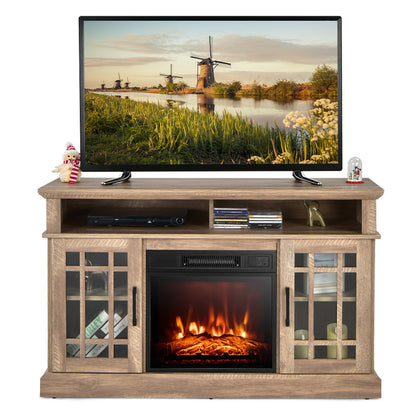 Modern 48 Inch TV Stand with Electric Fireplace and Adjustable Cabinets for TVs Up to 55 Inches - Natural