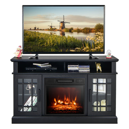 Modern 48 Inch TV Stand with Electric Fireplace and Adjustable Cabinets for TVs Up to 55 Inches - Black