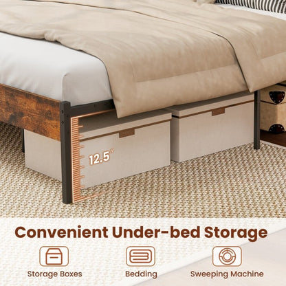 Modern Industrial Bed Frame with Sturdy Metal Slats and Wood Accents, Full Size
