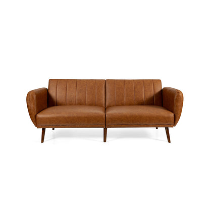 3 Seater Convertible Sofa Bed with Split Adjustable Backrest and PU Upholstery, Brown