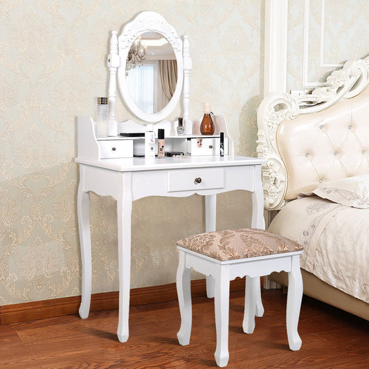 Elegant Vanity Table with Rotating Mirror and Storage Drawers