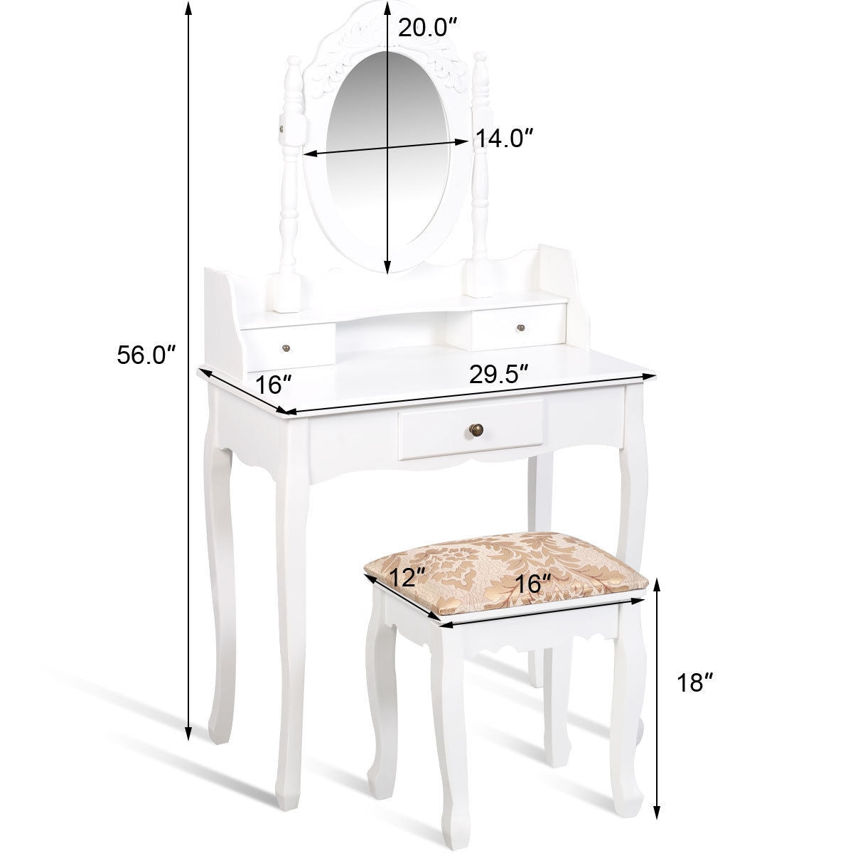 Elegant Vanity Table with Rotating Mirror and Storage Drawers