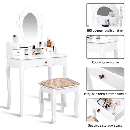 Elegant Vanity Table with Rotating Mirror and Storage Drawers