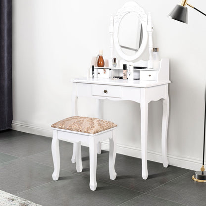 Elegant Vanity Table with Rotating Mirror and Storage Drawers