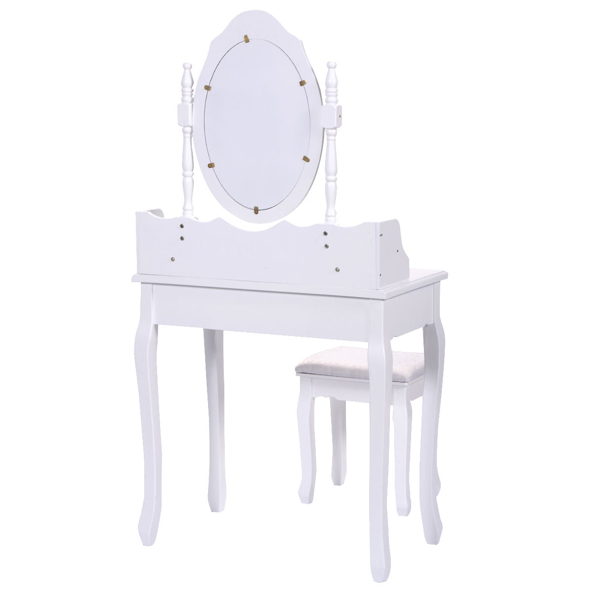 Classic Vanity Makeup Table Set with 360° Mirror, Drawers, and Stool – Solid Wood Frame