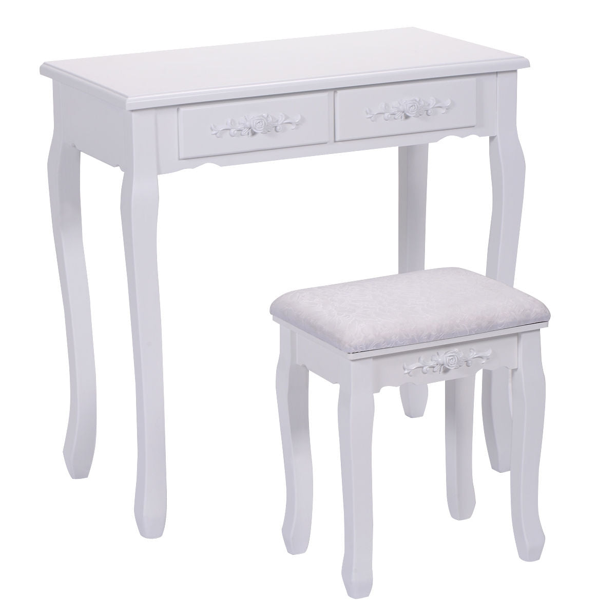 Classic Vanity Makeup Table Set with 360° Mirror, Drawers, and Stool – Solid Wood Frame