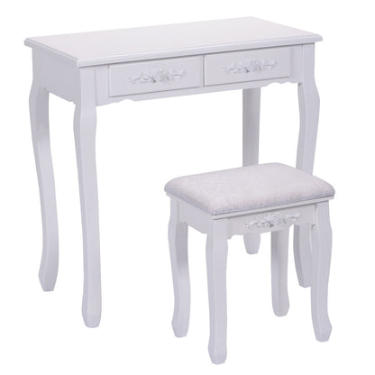 Classic Vanity Makeup Table Set with 360° Mirror, Drawers, and Stool – Solid Wood Frame