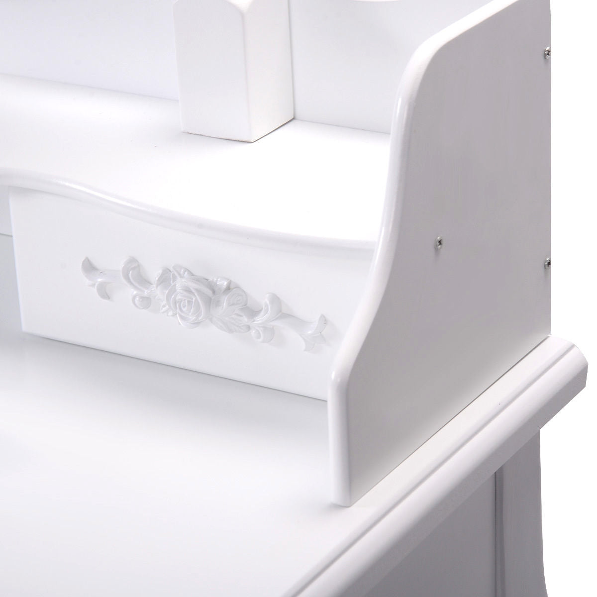 Classic Vanity Makeup Table Set with 360° Mirror, Drawers, and Stool – Solid Wood Frame