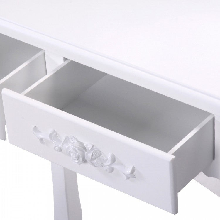 Classic Vanity Makeup Table Set with 360° Mirror, Drawers, and Stool – Solid Wood Frame