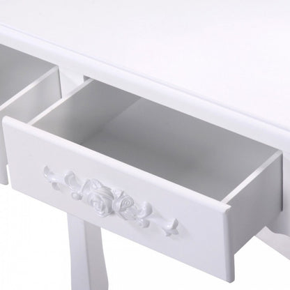 Classic Vanity Makeup Table Set with 360° Mirror, Drawers, and Stool – Solid Wood Frame