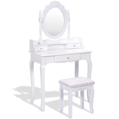 Makeup Vanity Set with 360° Oval Mirror, 3 Storage Drawers, and Cushioned Stool