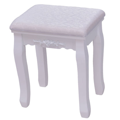 Wood Vanity Table Set with Rotating Oval Mirror, Drawers, and Comfort Stool – White Finish