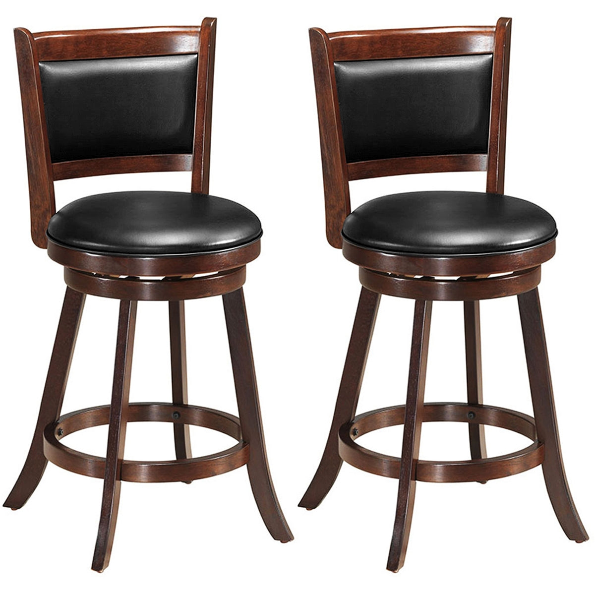 24 Inch Swivel Counter Stools with Upholstered Seats, Set of 2 - Brown