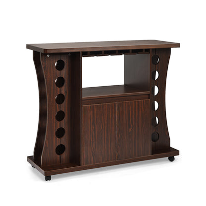 Mobile Wooden Buffet Sideboard with Wine Storage and Cabinet on Wheels