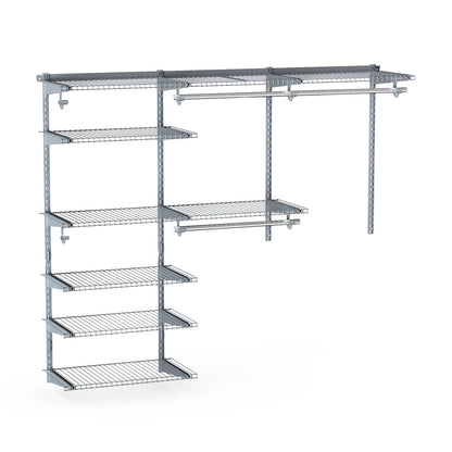 Adjustable Closet Organizer Kit with Shelves and Hanging Rods for 4–6 FT Spaces – Steel Storage System, Grey