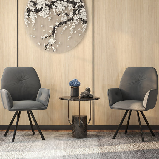 Velvet Swivel Accent Chairs Set of 2 with Ergonomic Backrest and Black Metal Base