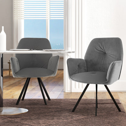 Velvet Swivel Accent Chairs Set of 2 with Ergonomic Backrest and Black Metal Base