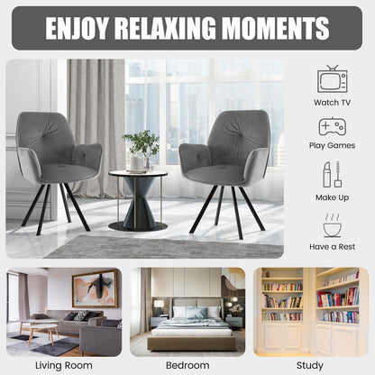 Velvet Swivel Accent Chairs Set of 2 with Ergonomic Backrest and Black Metal Base