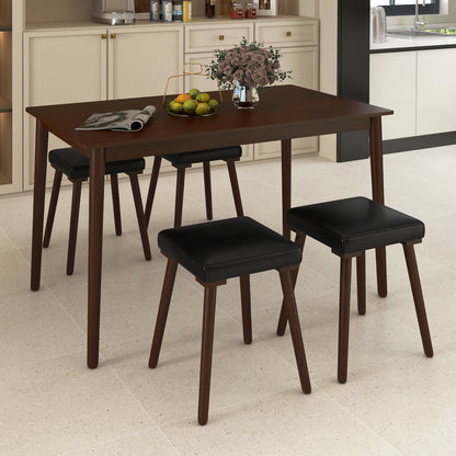 5 Piece Dining Set with Upholstered Stools and Solid Rubber Wood Legs for Kitchen or Dining Room