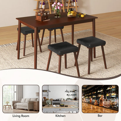 5 Piece Dining Set with Upholstered Stools and Solid Rubber Wood Legs for Kitchen or Dining Room