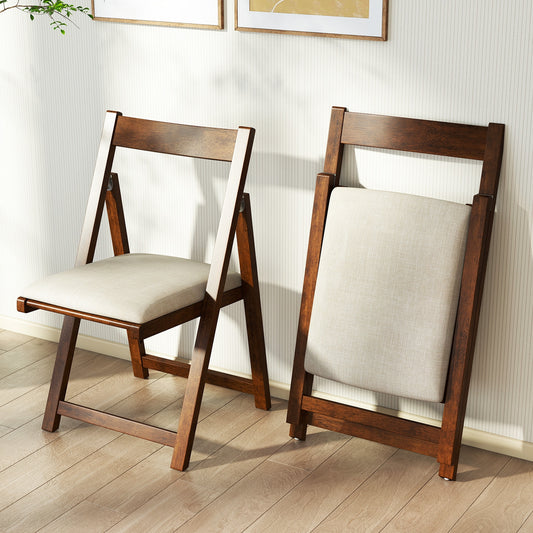 Set of 4 Folding Upholstered Dining Chairs with Curved Backrest in Walnut
