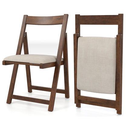 Set of 4 Folding Upholstered Dining Chairs with Curved Backrest in Walnut