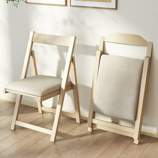 Set of 4 Folding Upholstered Dining Chairs with Curved Backrest in Beige