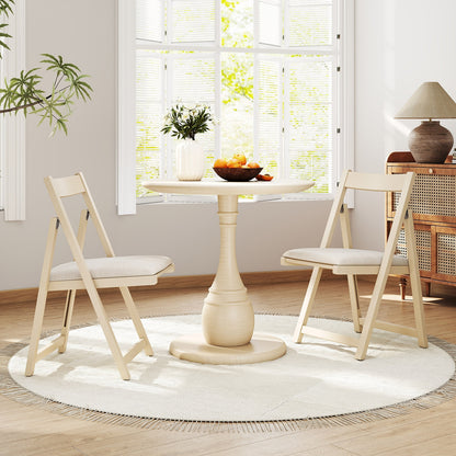 Set of 4 Folding Upholstered Dining Chairs with Curved Backrest in Beige