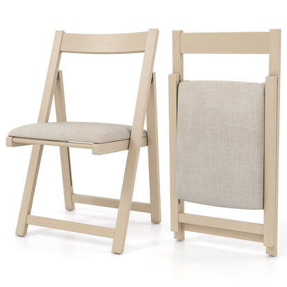 Set of 4 Folding Upholstered Dining Chairs with Curved Backrest in Beige
