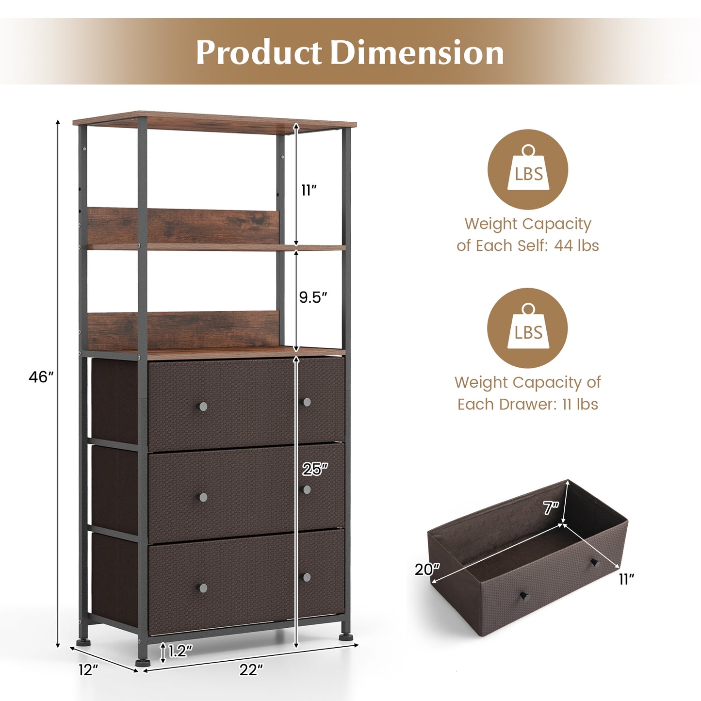 3-Drawer Fabric Storage Chest with Anti-Tipping Safety - Modern Organizer