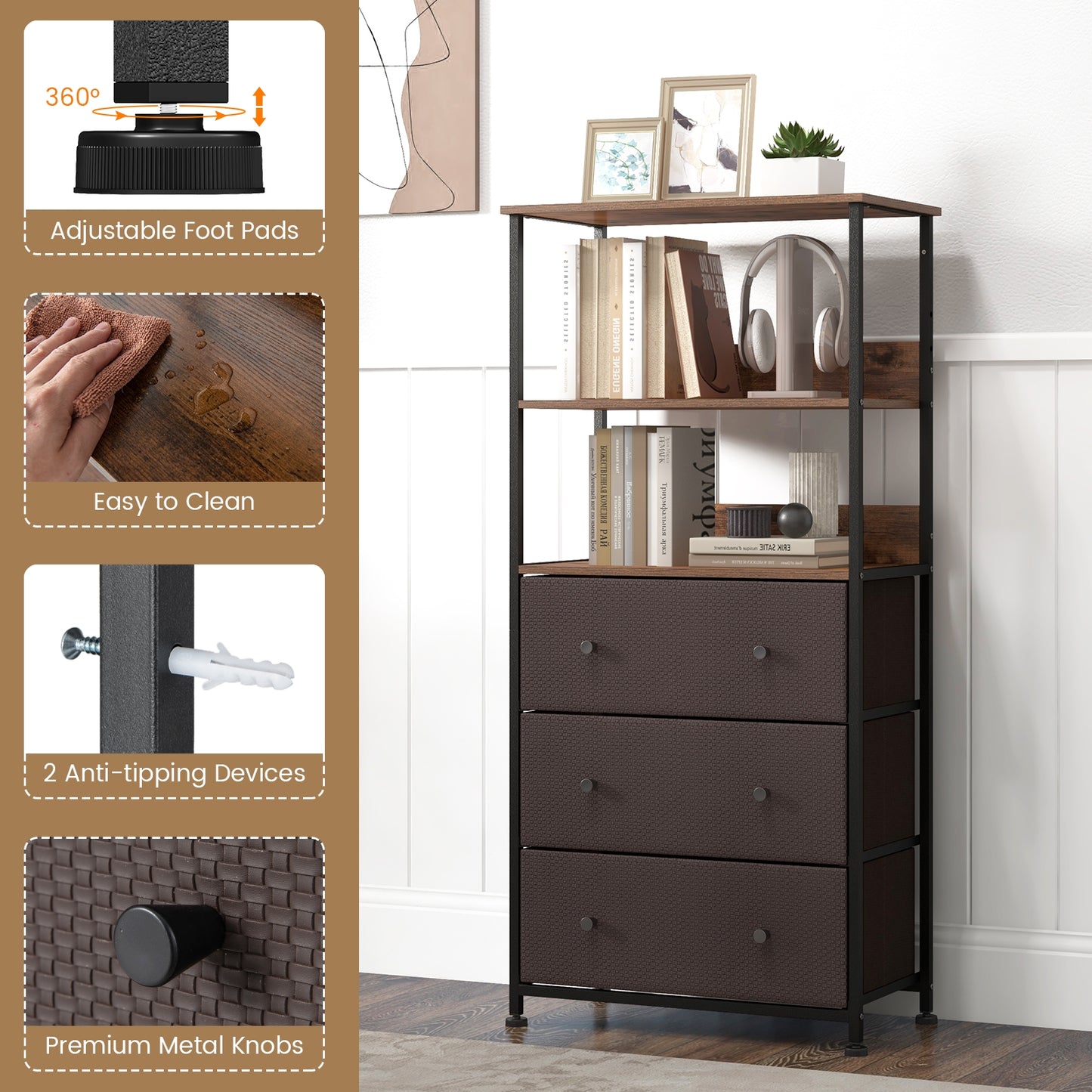 3-Drawer Fabric Storage Chest with Anti-Tipping Safety - Modern Organizer