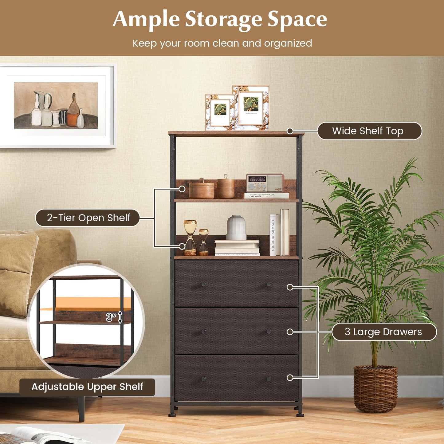 3-Drawer Fabric Storage Chest with Anti-Tipping Safety - Modern Organizer