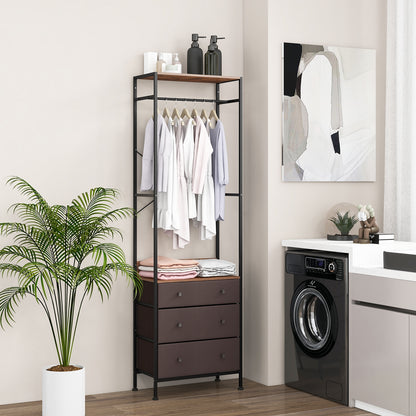 Metal Freestanding Closet Organizer with Woven Drawers and Adjustable Hanging Rod