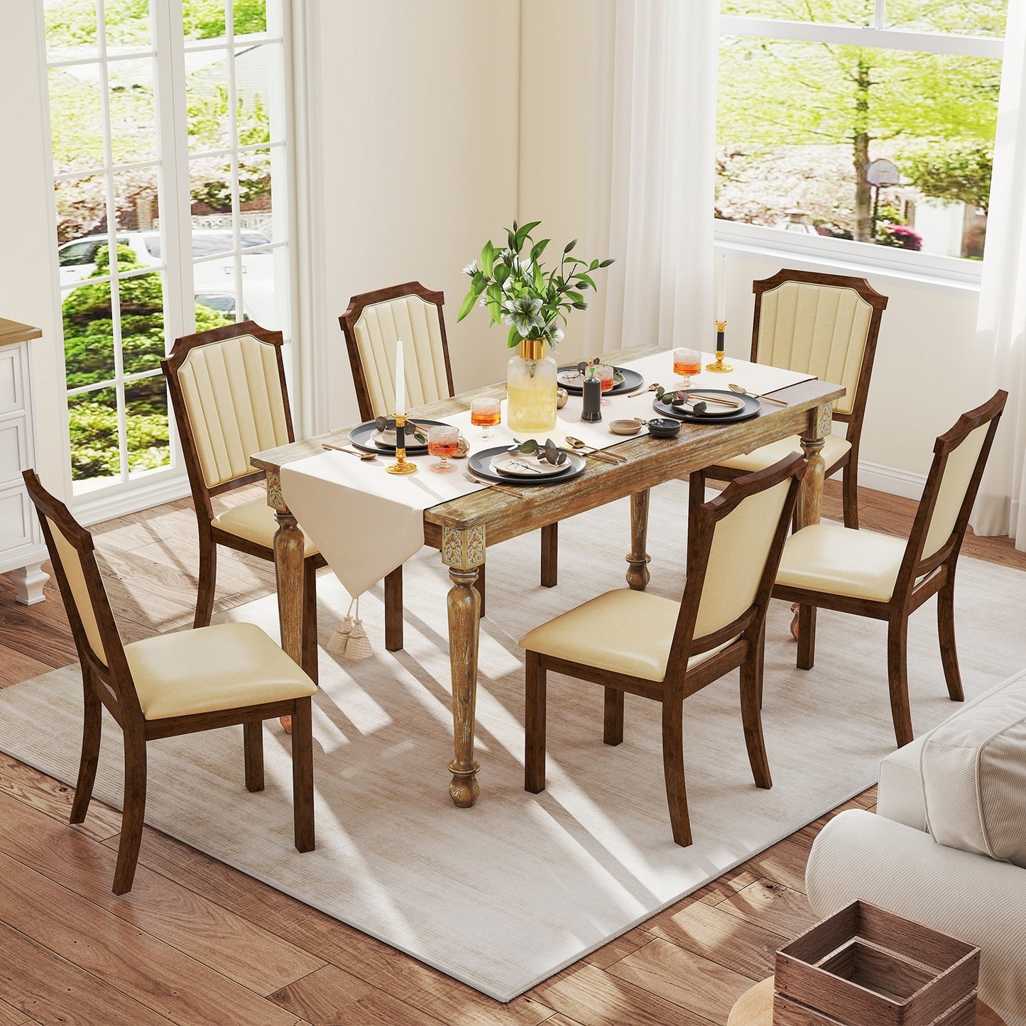 Elegant PU Leather Dining Chairs with Solid Rubber Wood Frame Set of 2
