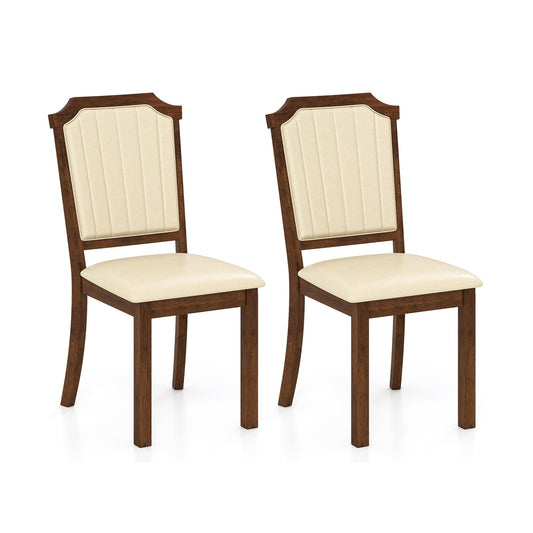 Elegant PU Leather Dining Chairs with Solid Rubber Wood Frame Set of 2