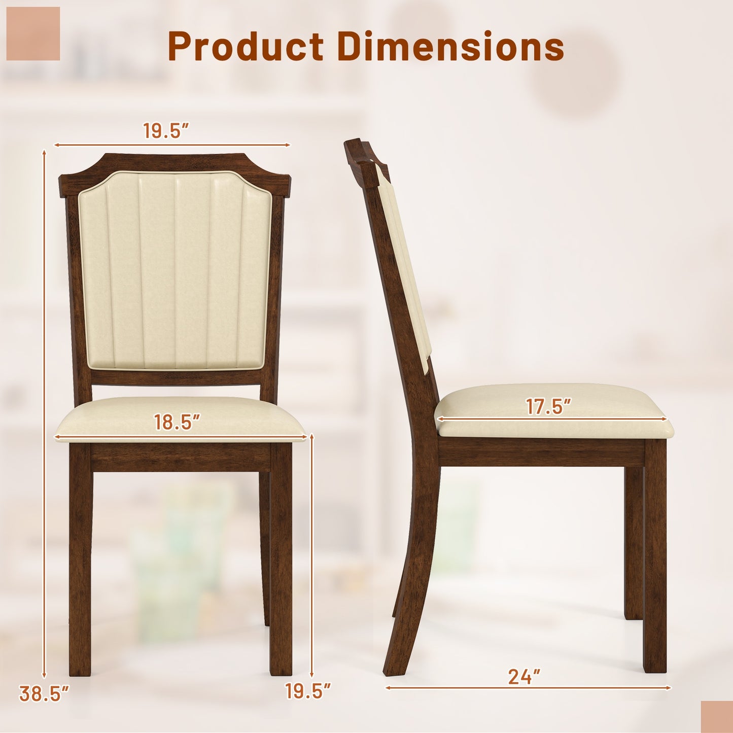 Elegant PU Leather Dining Chairs with Solid Rubber Wood Frame Set of 2