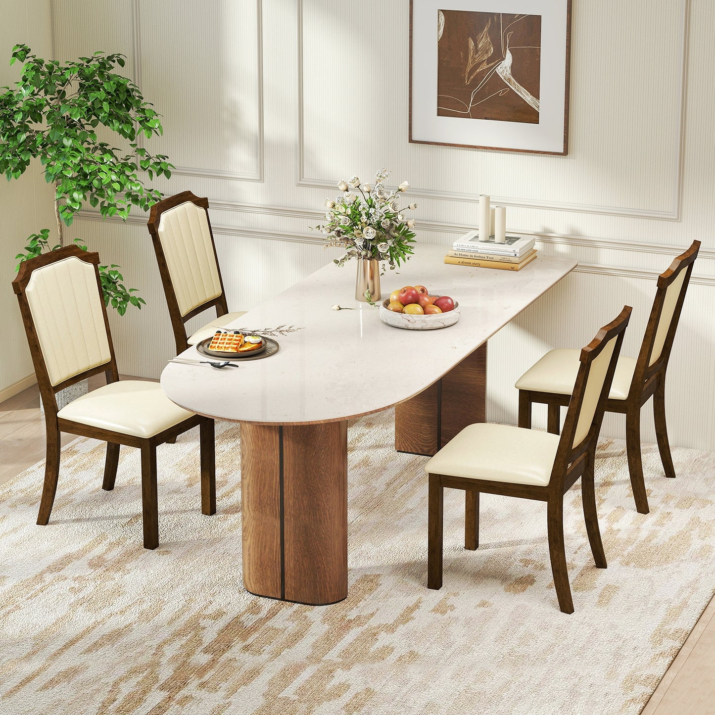 Elegant PU Leather Dining Chairs with Solid Rubber Wood Frame Set of 2