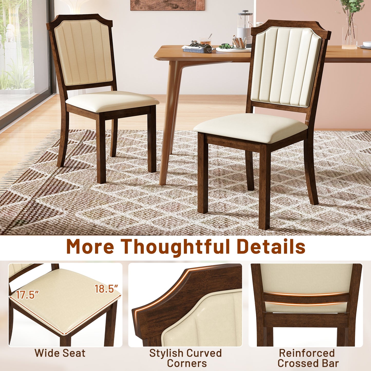 Elegant PU Leather Dining Chairs with Solid Rubber Wood Frame Set of 2