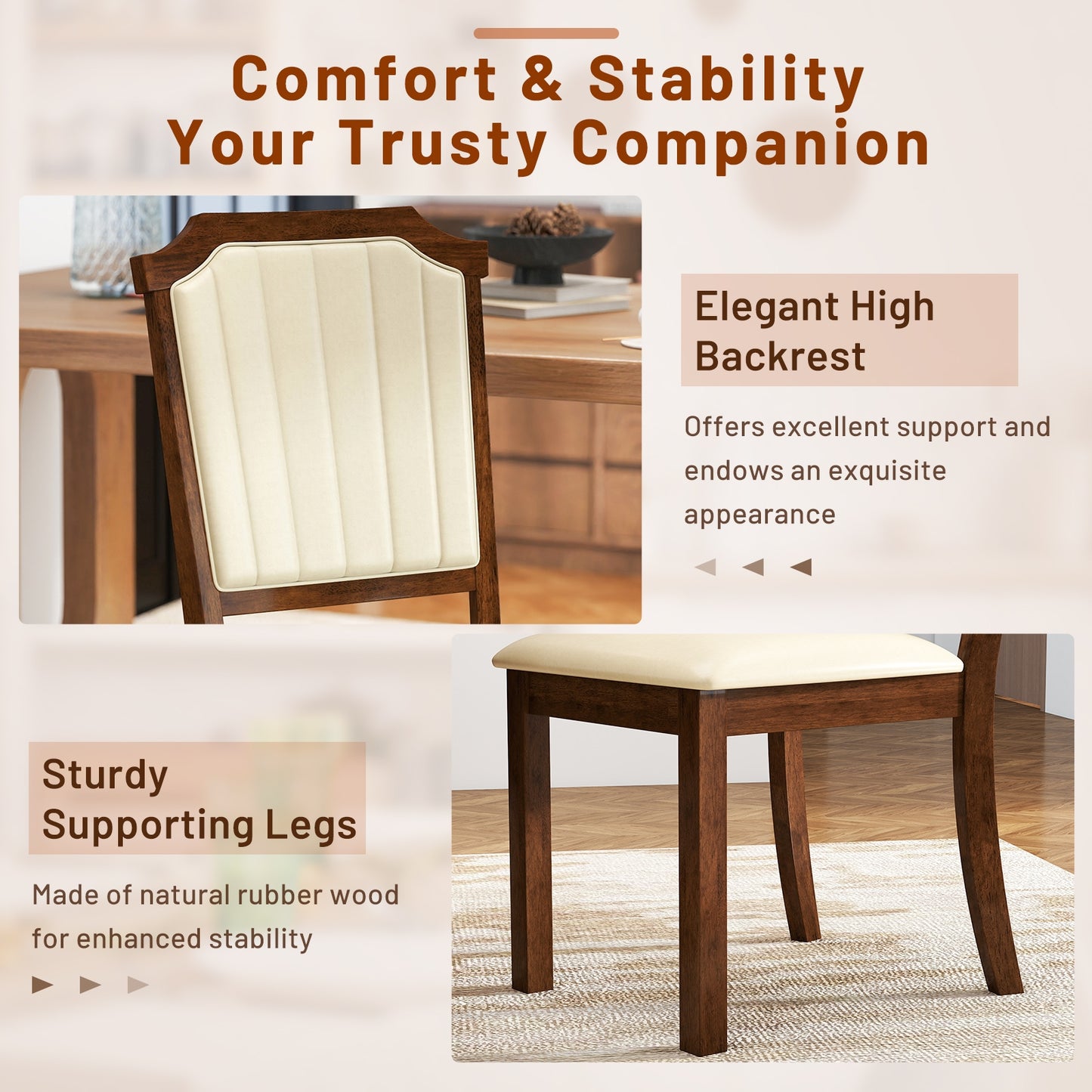 Elegant PU Leather Dining Chairs with Solid Rubber Wood Frame Set of 2