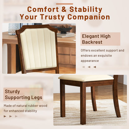 Elegant PU Leather Dining Chairs with Solid Rubber Wood Frame Set of 2