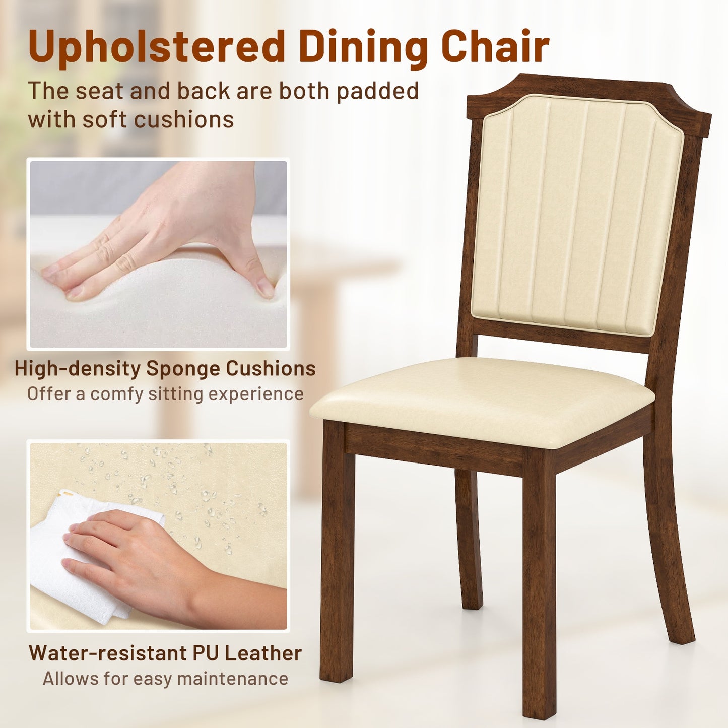 Elegant PU Leather Dining Chairs with Solid Rubber Wood Frame Set of 2