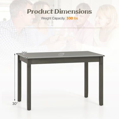 48 Inch Rectangular Wooden Dining Table for 4 with Solid Rubber Wood Legs in Grey Finish