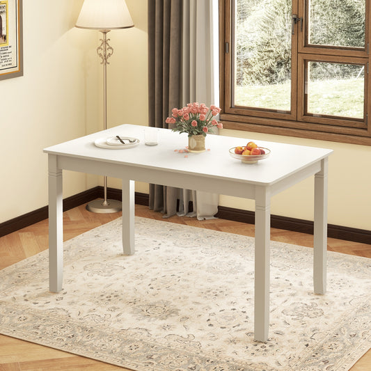 48 Inch Rectangular Wooden Dining Table for 4 with Solid Rubber Wood Legs in White Finish