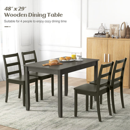 48 Inch Rectangular Wooden Dining Table for 4 with Solid Rubber Wood Legs in Grey Finish